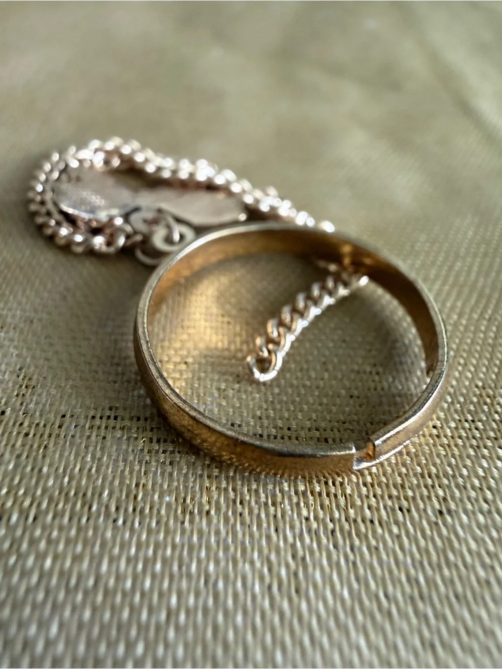 Gold Butterfly Charm Ring with Chain